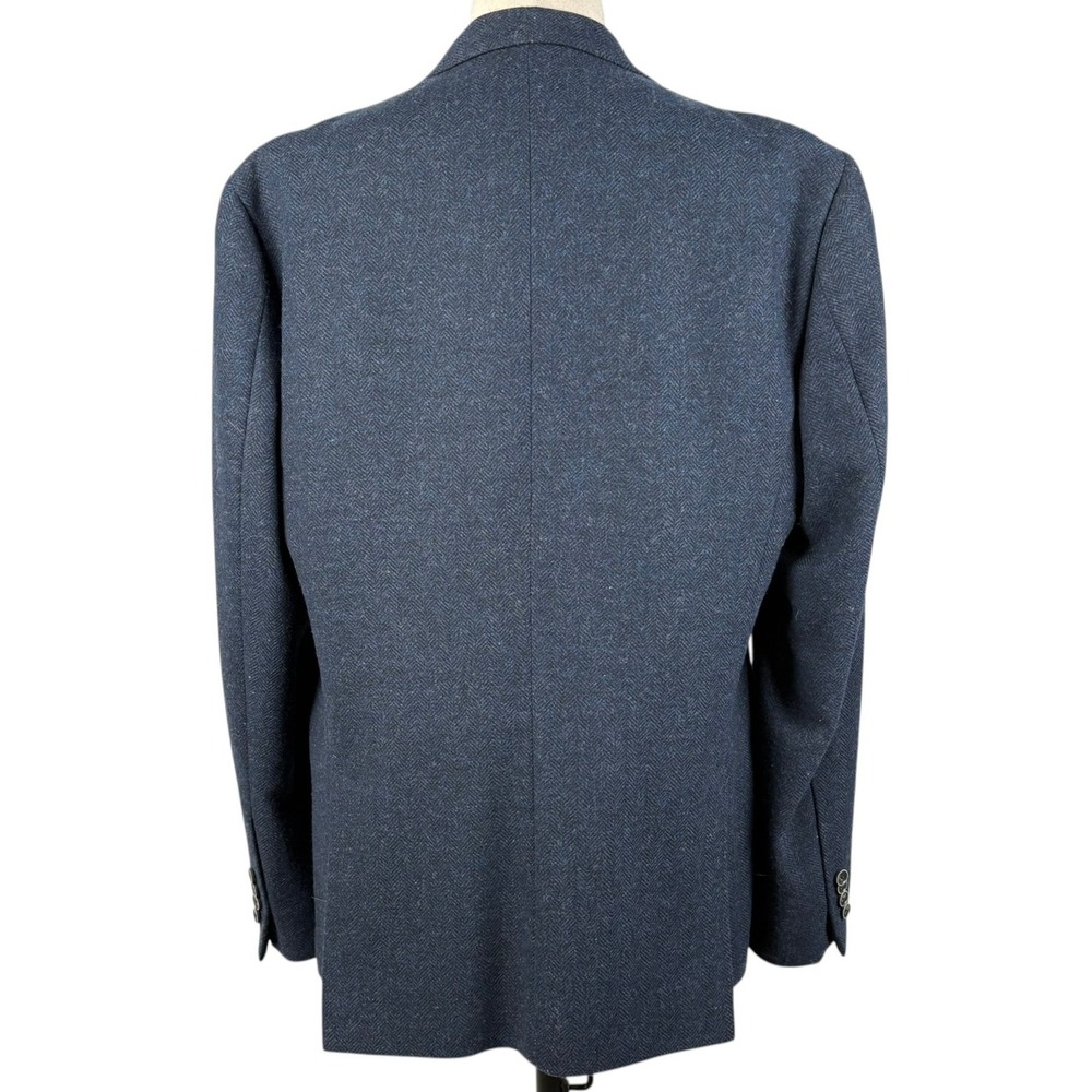 Joseph Abboud Herringbone Sport Coat Mens 46L Navy Blue Wool Slim Fit Blazer - Picture 3 of 11
